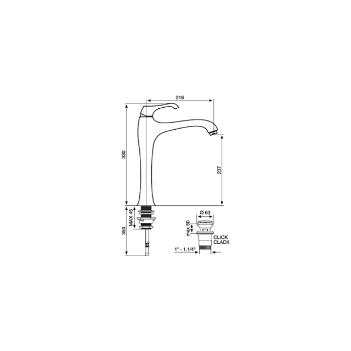 Bateria umywalkowa wysoka EMMEVI ARES chrom 76006CR