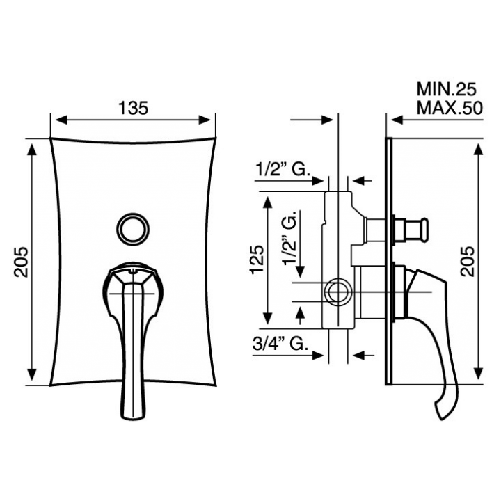 Bateria podtynkowa 2-drożna EMMEVI ARES chrom 76019CR