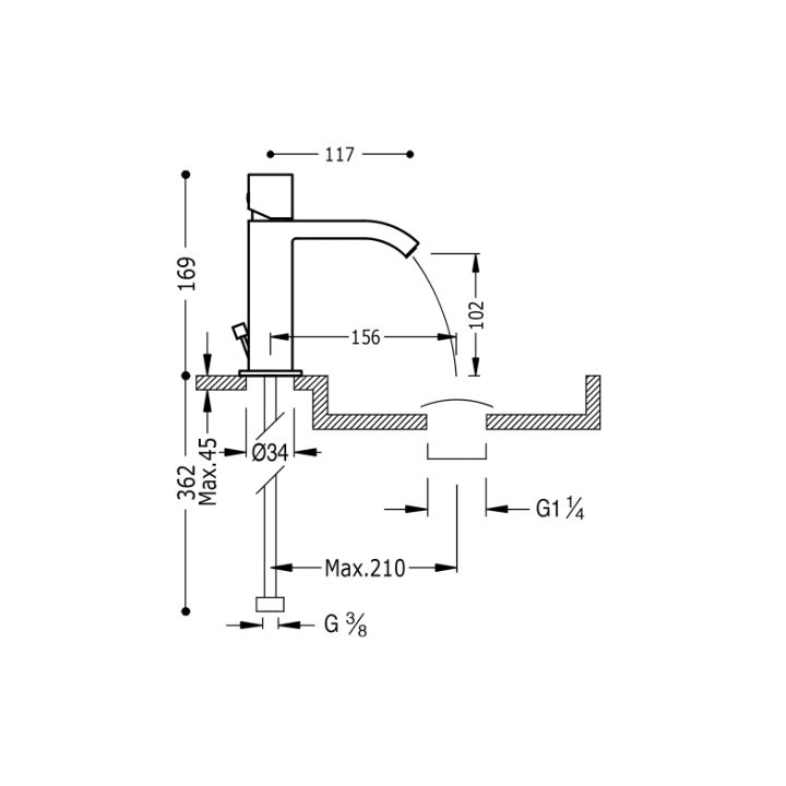 Bateria umywalkowa TRES CUADRO-TRES z korkiem chrom 00610102D