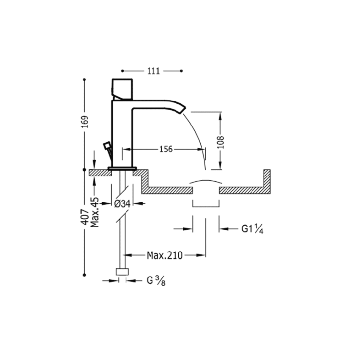 Bateria umywalkowa TRES CUADRO-TRES z korkiem chrom 00611002D