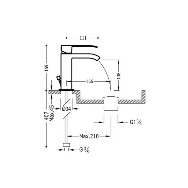 Bateria umywalkowa TRES CUADRO-TRES z korkiem chrom 00611001D