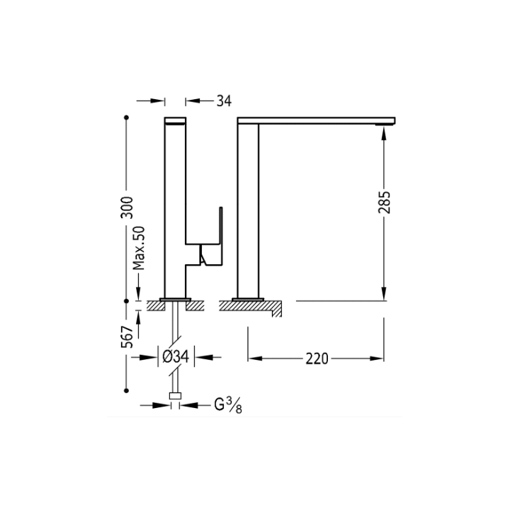 Bateria umywalkowa TRES CUADRO-TRES chrom 00648501