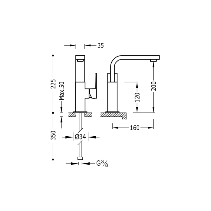 Bateria umywalkowa TRES CUADRO-TRES chrom 106603