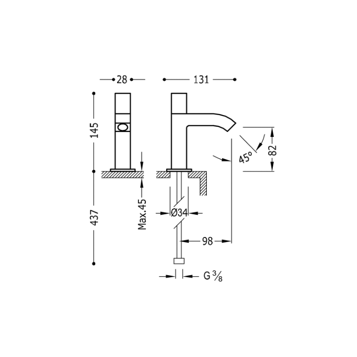Bateria kranowa TRES CUADRO-TRES chrom 107503