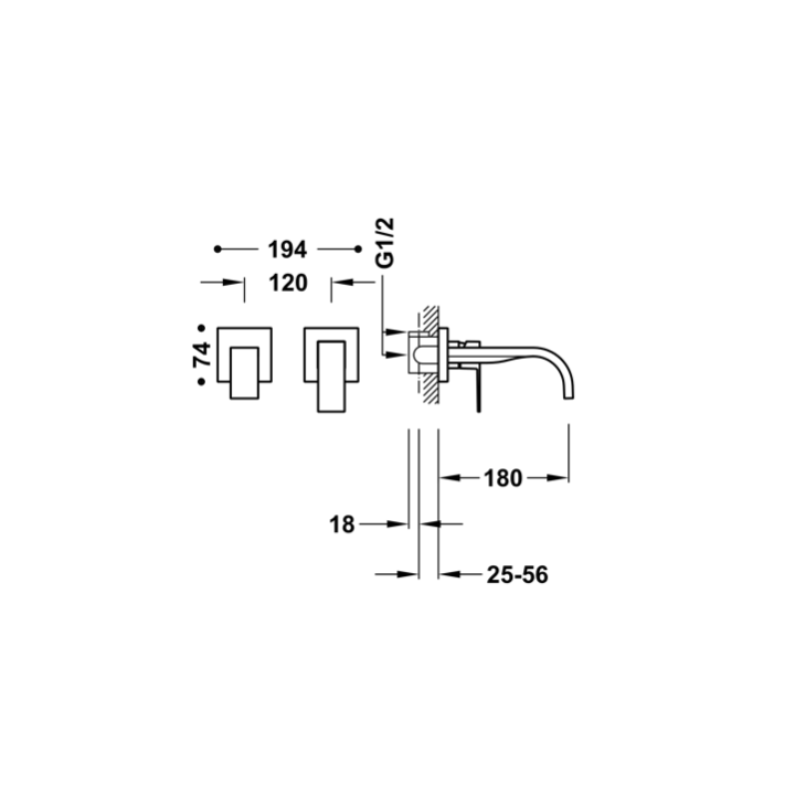 Bateria podtynkowa TRES CUADRO-TRES chrom 00630001