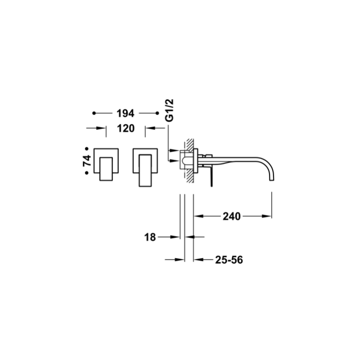Bateria podtynkowa TRES CUADRO-TRES chrom 00630002