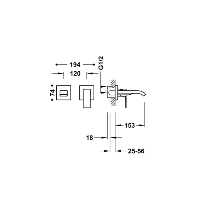 Bateria podtynkowa TRES CUADRO-TRES chrom 00630003