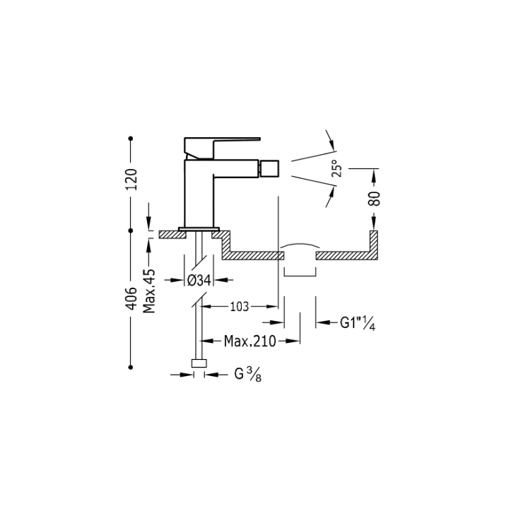 Bateria bidetowa TRES CUADRO-TRES z korkiem chrom 00612001D