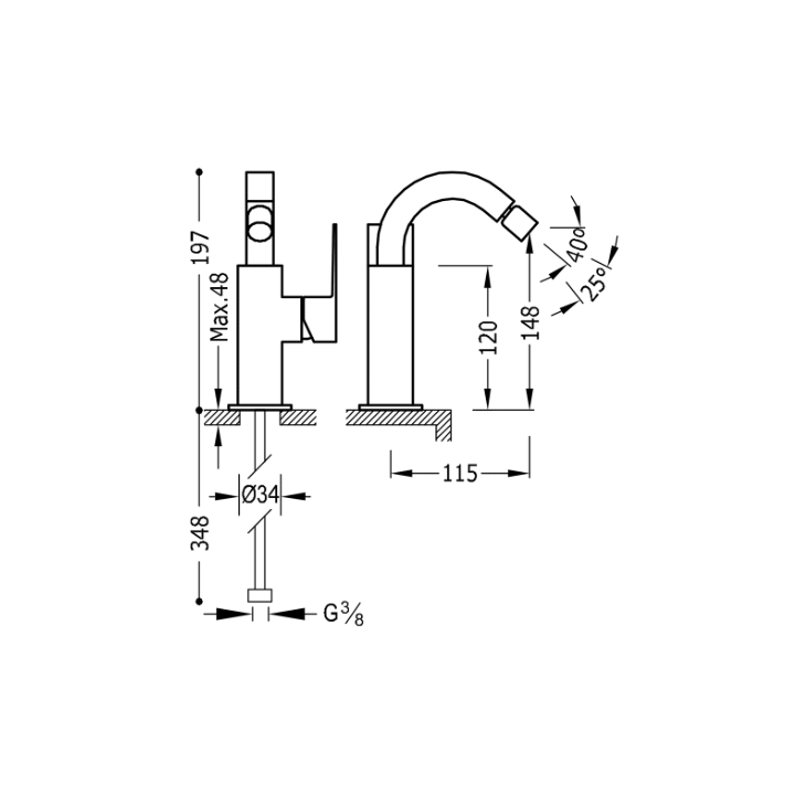 Bateria bidetowa TRES CUADRO-TRES chrom 106124