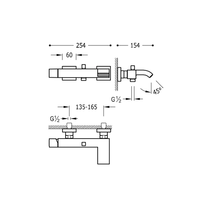 Bateria wannowa z kaskadą TRES CUADRO-TRES chrom 10717002