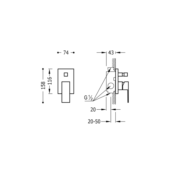 Bateria podtynkowa 2-drożna TRES CUADRO-TRES chrom 106180
