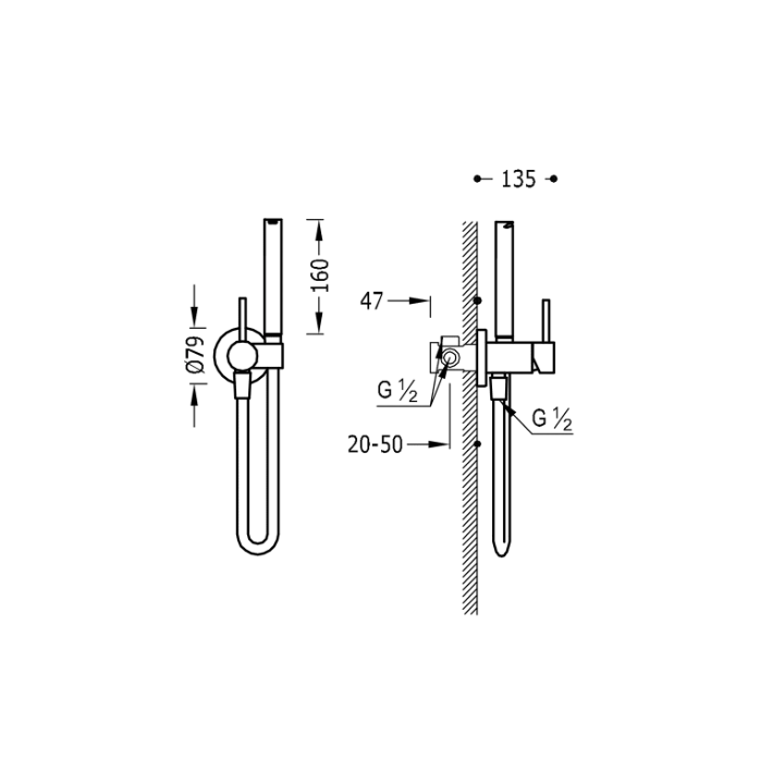 Bateria podtynkowa do bidetu lub WC TRES MAX-TRES chrom 134122