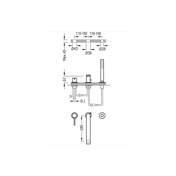 Bateria wannowa 3-otworowa TRES MAX-TRES chrom 06216103
