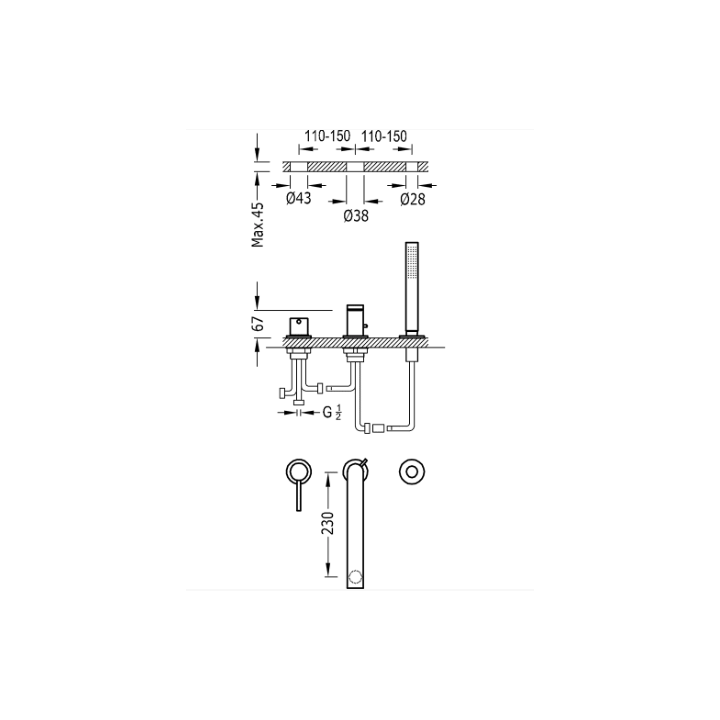 Bateria wannowa 3-otworowa TRES MAX-TRES chrom 06216102
