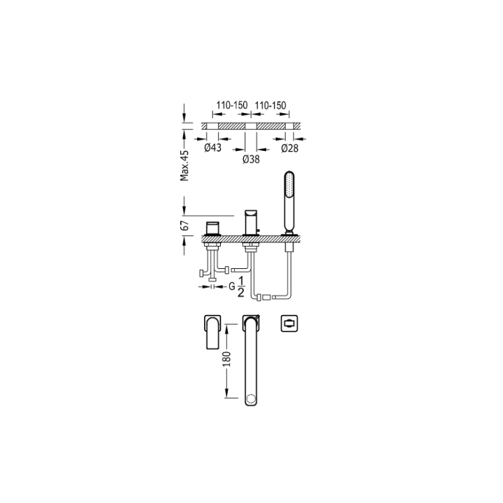 Bateria wannowa 3-otworowa TRES LOFT-TRES chrom 20016203