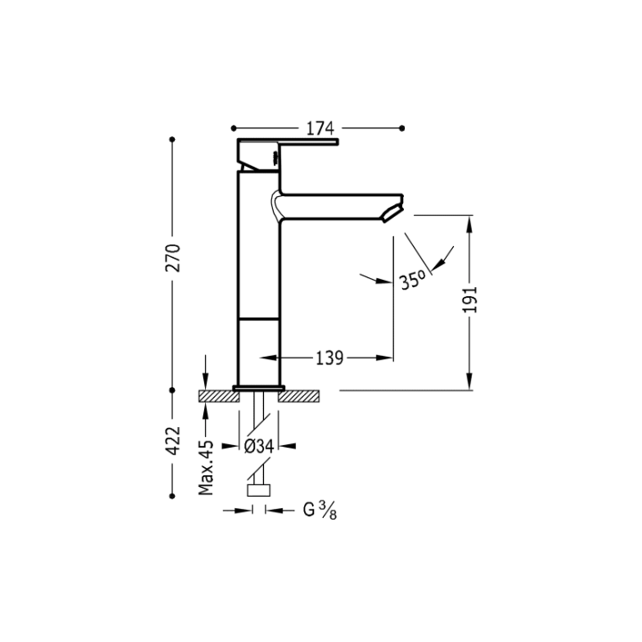 Bateria umywalkowa TRES LEX TRES bez korka chrom 181217