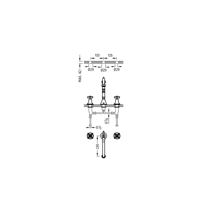 Bateria umywalkowa TRES CLASIC chrom 24210501