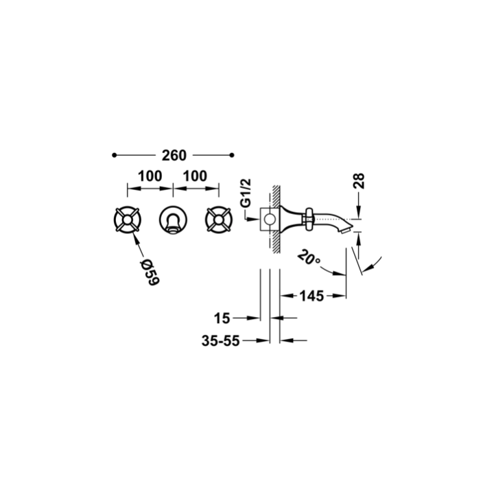 Bateria kuchenna podtynkowa TRES CLASIC chrom 24215102