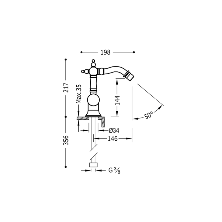 Bateria bidetowa TRES CLASIC stal 24222001AC