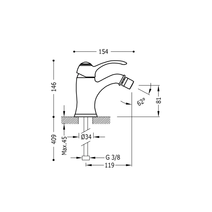 Bateria bidetowa TRES CLASIC mosiądz antyczny matowy 24212001LM