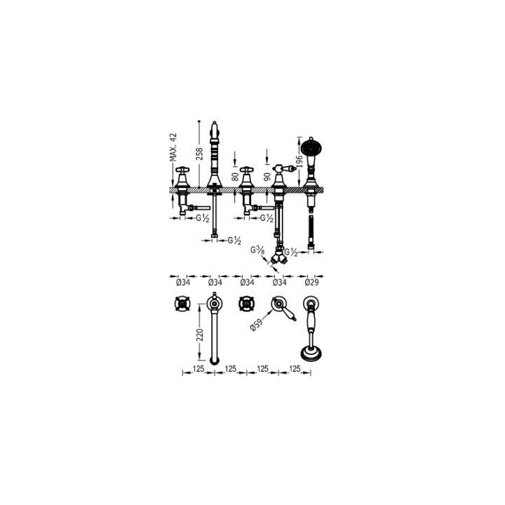 Bateria wannowa czterootworowa TRES CLASIC chrom 24214601