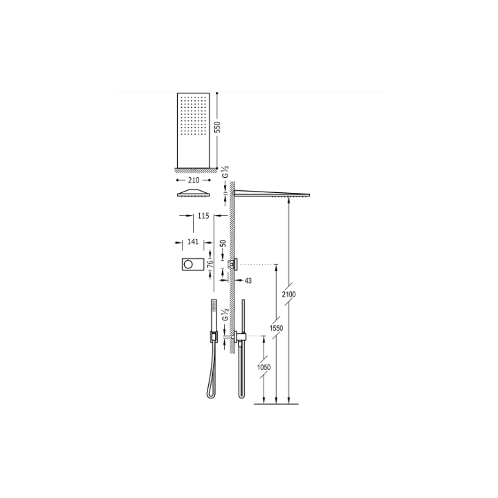 Zestaw prysznicowy TRES SHOWER TECHNOLOGY czarny/czarny mat 09288551NM