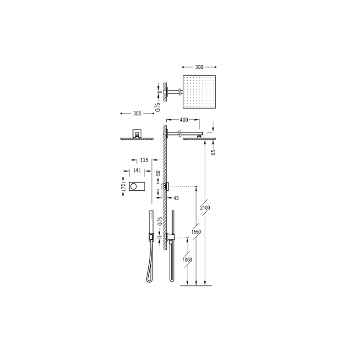 Zestaw prysznicowy TRES SHOWER TECHNOLOGY czarny/czarny mat 09288563NM