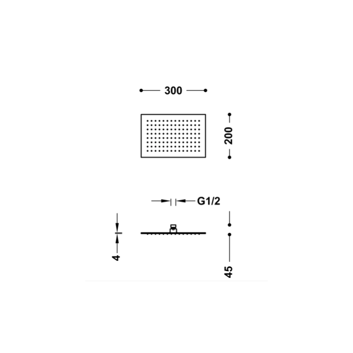 Deszczownica sufitowa 300x200 mm TRES czarny mat 134315007NM