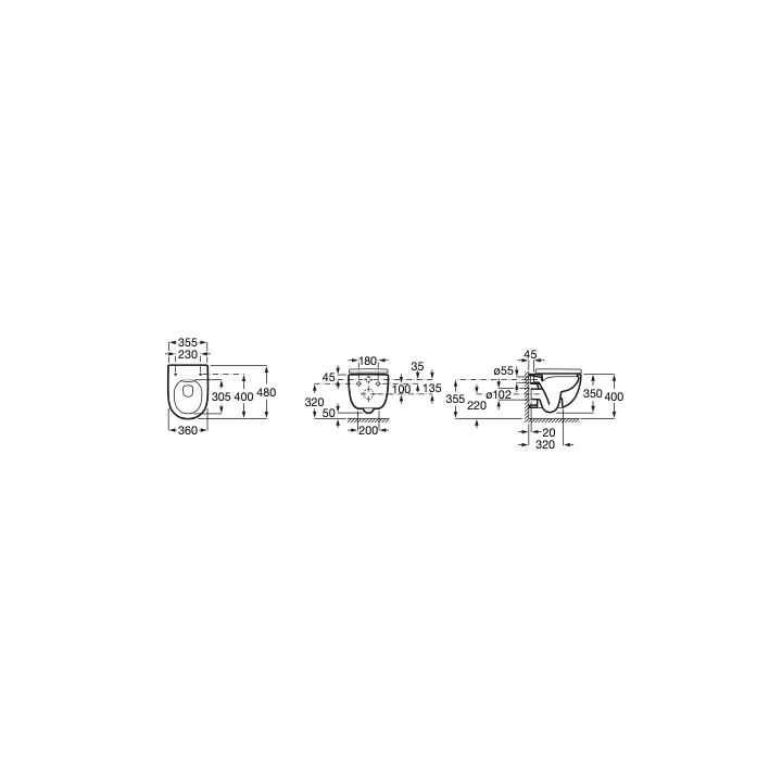 Miska WC podwieszana Rimless ROCA MERIDIAN COMPACTO biała A346244000