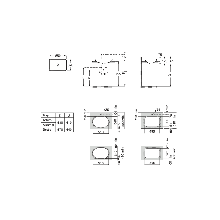 Umywalka blatowa 55x37 cm ROCA INSPIRA SQUARE beżowa A327534650