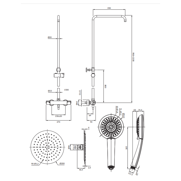 Termostatyczny system prysznicowy Omnires Y natynkowy chrom Y1244X/6CR