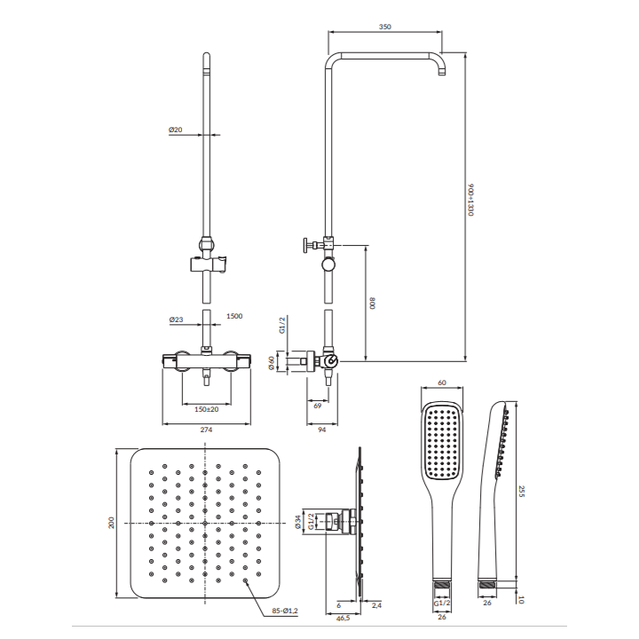 Termostatyczny system prysznicowy Omnires Y natynkowy chrom Y1244X/6/KCR