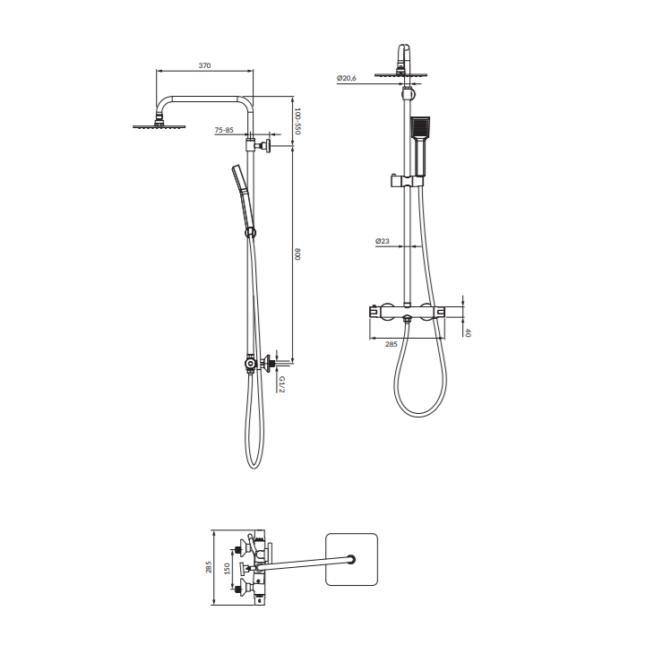Termostatyczny system prysznicowy Omnires Y natynkowy czarny Y1244JBL