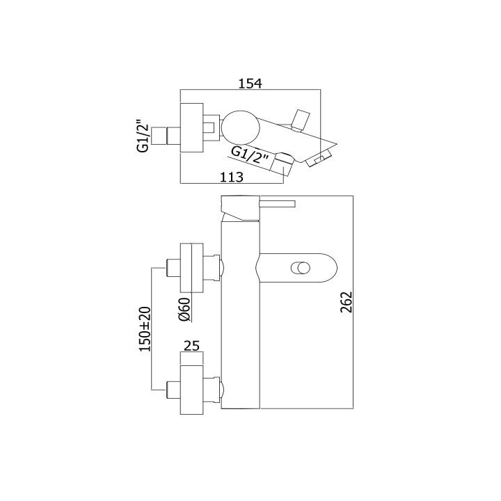 Bateria wannowa ścienna PAFFONI LIGHT biały mat LIG023BO