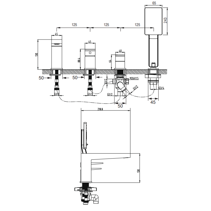 Bateria wannowa Omnires Fresh 4-otworowa chrom FR7132CR