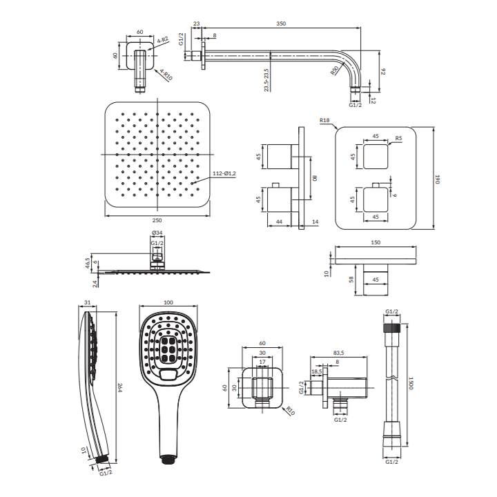 Termostatyczny system prysznicowy Omnires Parma czarny mat SYSPM11BL