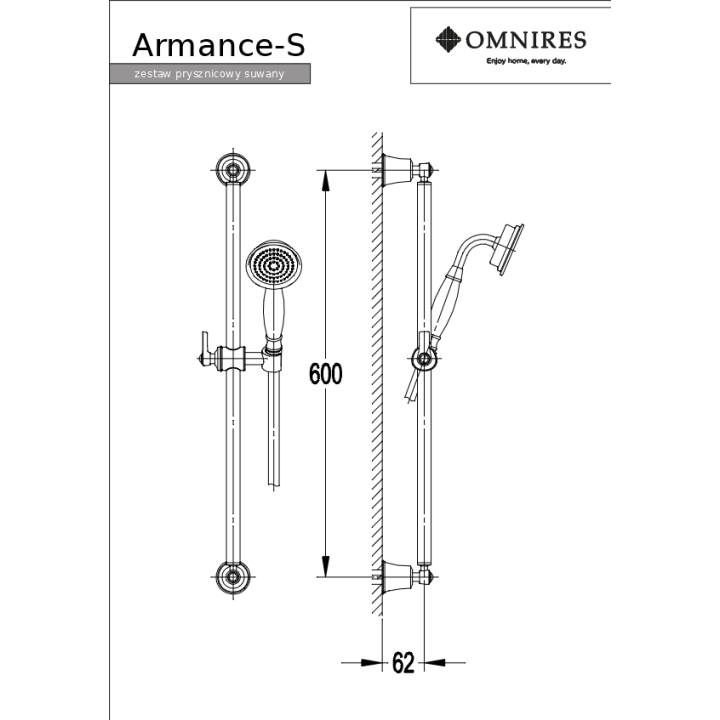 Zestaw prysznicowy Omnires Armance suwany miedź antyczna ARMANCE-SORB
