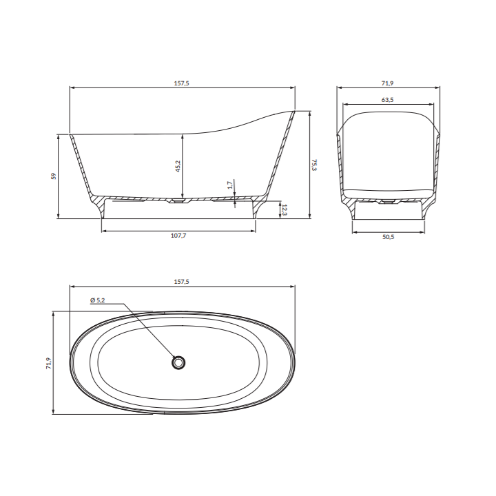 Wanna wolnostojąca Omnires Neo M+ 158x72cm biały mat NEO158SWWBM