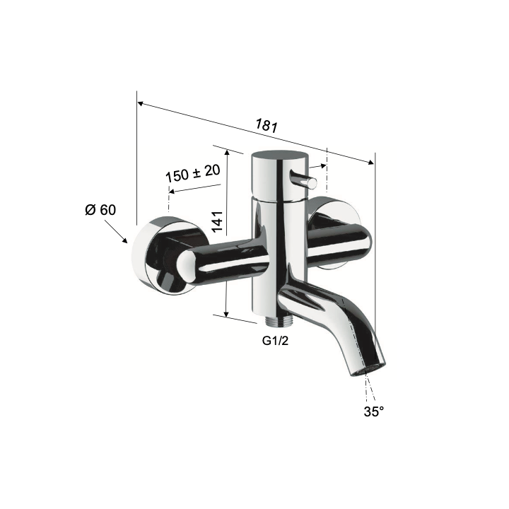 Bateria wannowa ścienna DANIEL TOKYO miedź szczotkowana TX600H.64