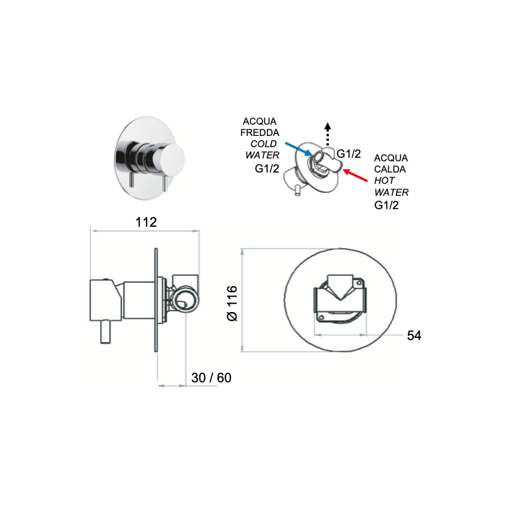 Bateria podtynkowa 1-drożna DANIEL TOKYO miedź szczotkowana TX602.64