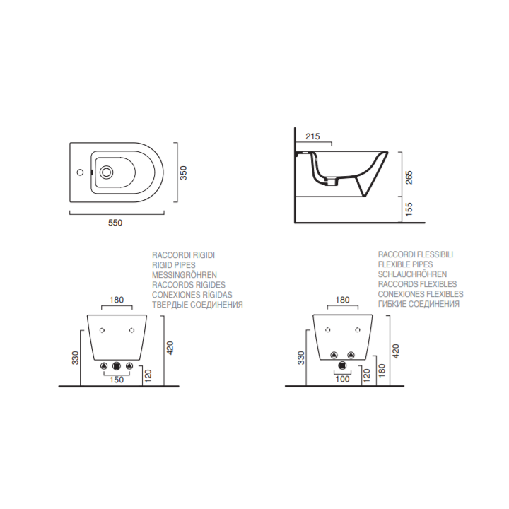 Bidet podwieszany CATALANO ZERO 55x35 Biało-Złoty 1BS55NRBO