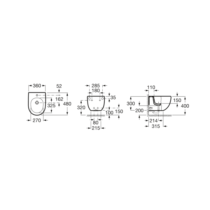 Bidet podwieszany ROCA MERIDIAN COMPACTO 36x48x30 biały A357246000