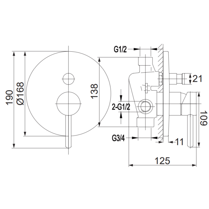 Bateria wannowa Omnires Y podtynkowa czarna Y1235BL