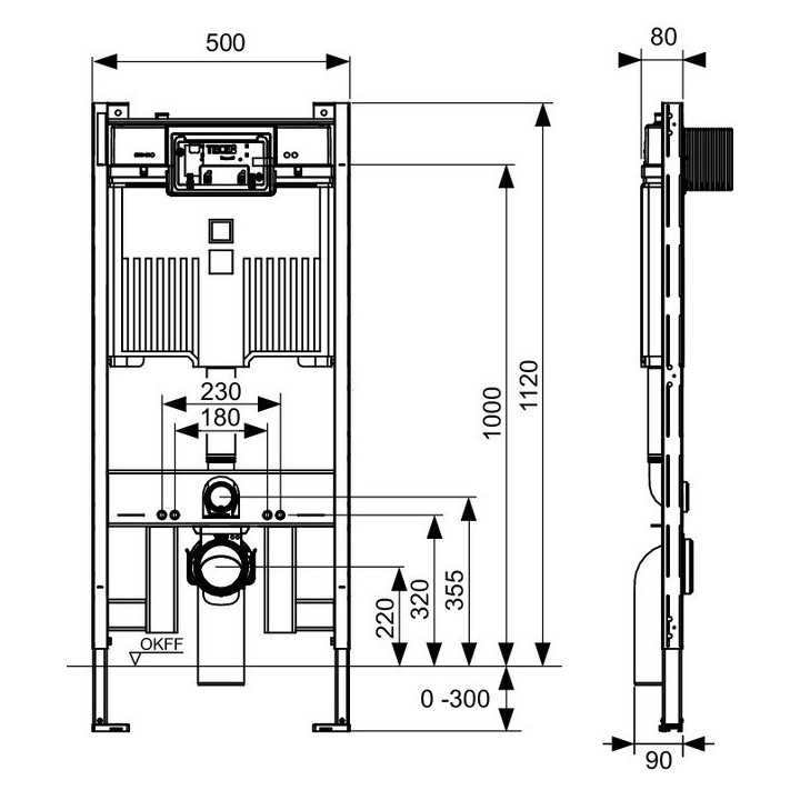 Stelaż WC TECEprofil ze spłuczką Octa II, wysokość montażowa 1120 mm 9300502