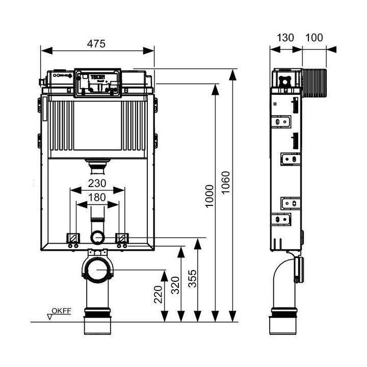 Stelaż WC TECEbox ze spłuczką Uni, wysokość montażowa 1060 mm 9370300