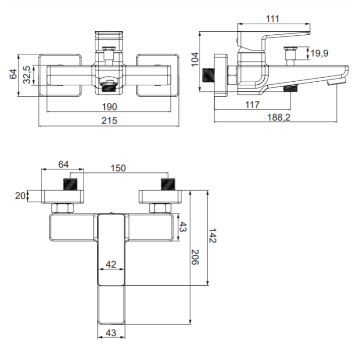 Bateria wannowa Omnires Parma chrom/biały PM7430CRB
