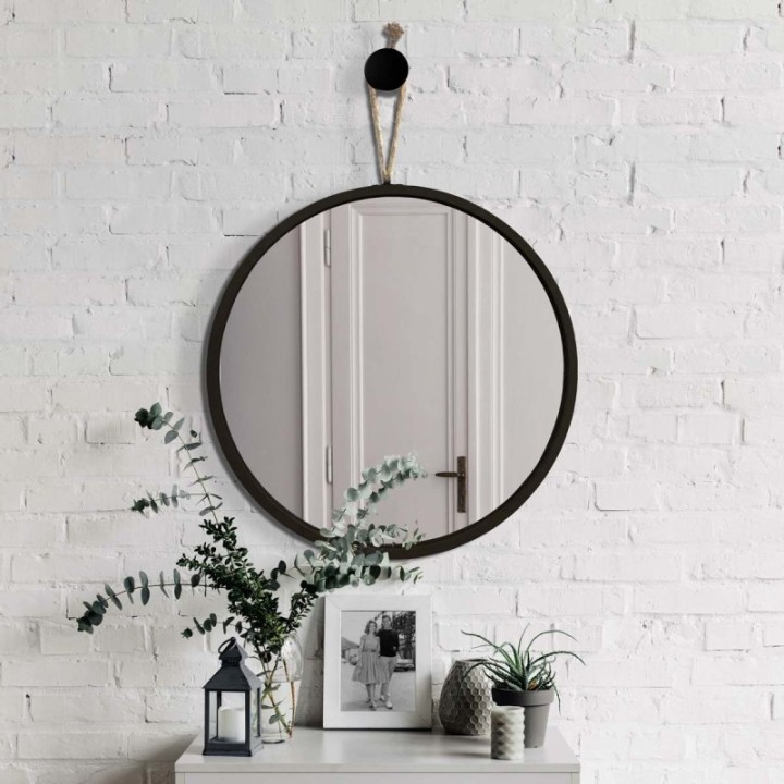 LUSTRO GIERADESIGN LOOP CZARNE 60CM OKRĄGŁE NA JUTOWYM SZNURKU LOO/B/60