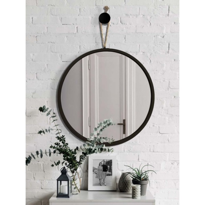 LUSTRO GIERADESIGN LOOP CZARNE 70CM OKRĄGŁE NA JUTOWYM SZNURKU LOO/B/70