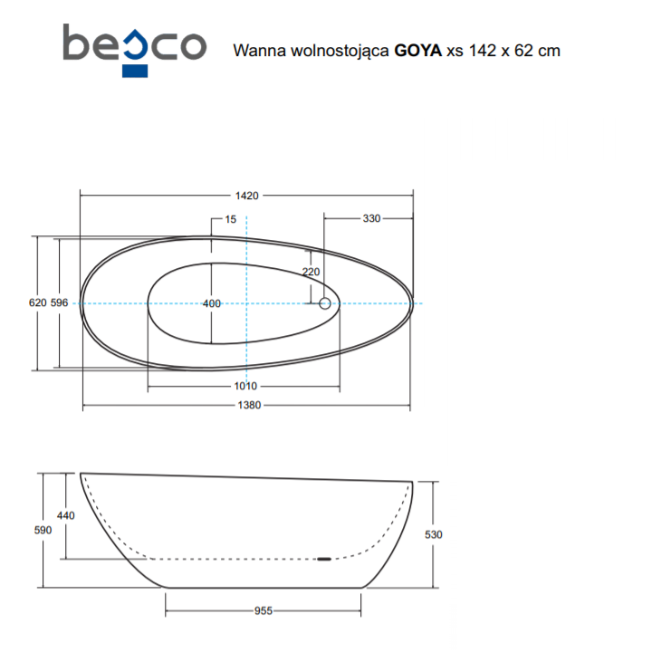 WANNA WOLNOSTOJĄCA BESCO GOYA XS 142x62 CM BIAŁA WMD-140-G