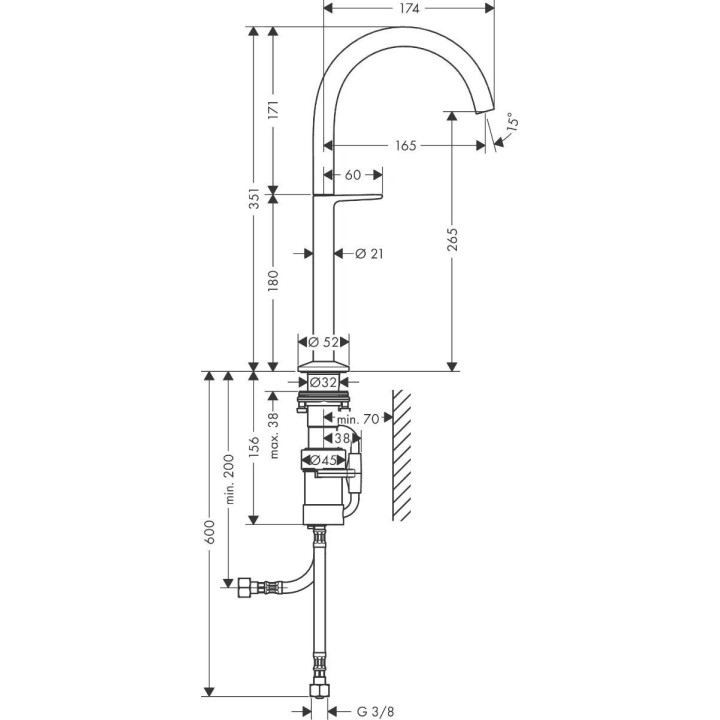 Bateria umywalkowa HANSGROHE Axor One Select 260 do mis umywalkowych z odpływem kolor czarny mat 48030670